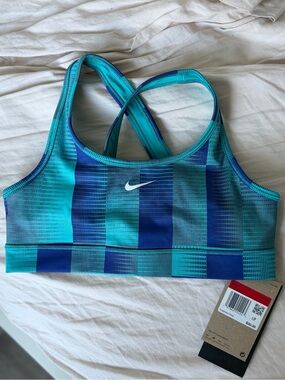 Nike Kids Teal & Blue Striped Sport Bra